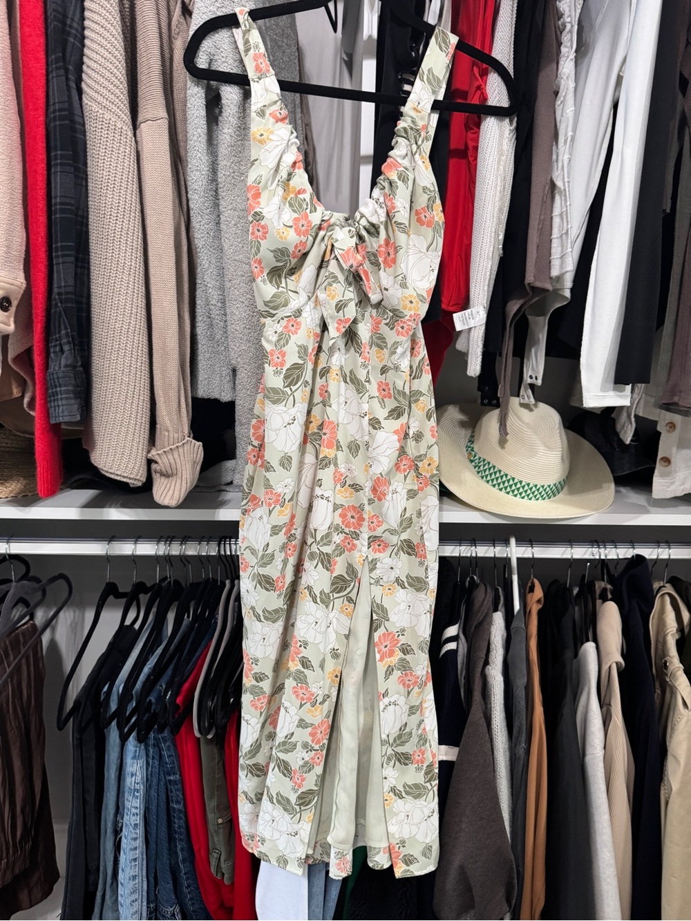 Abercrombie & Fitch Floral Midi Dress in Cream, Green, Coral